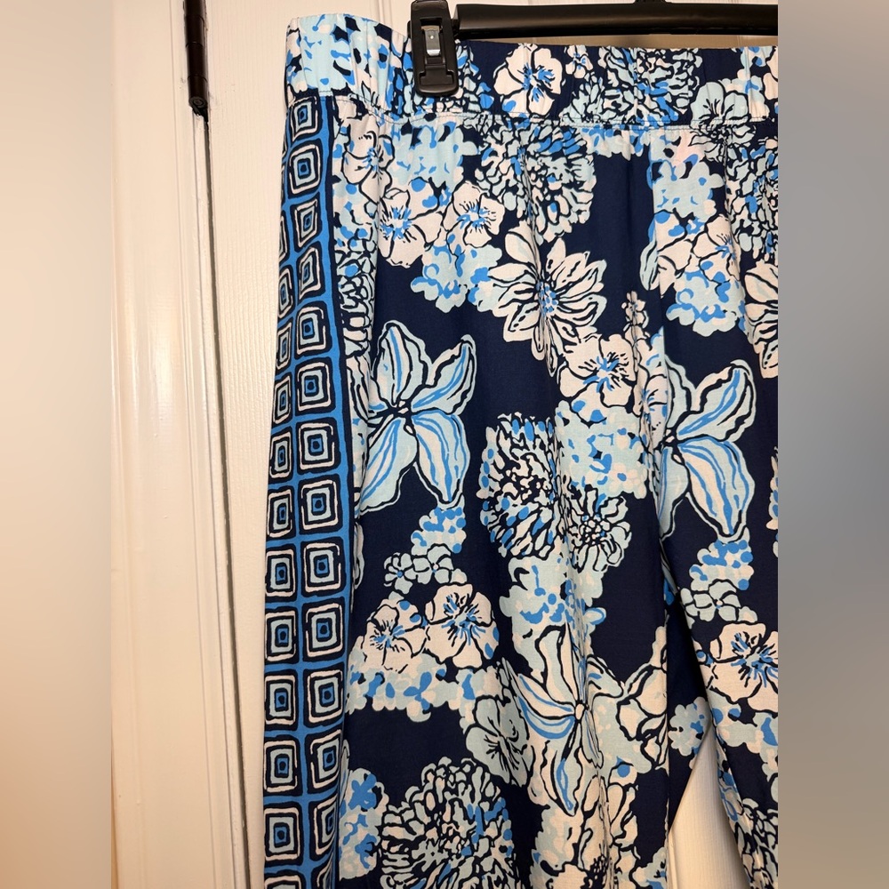 Lilly Pulitzer Bal Harbour Palazzo Pants XL Low Tide Navy Bouquet Wide Leg 32” - Picture 6 of 14
